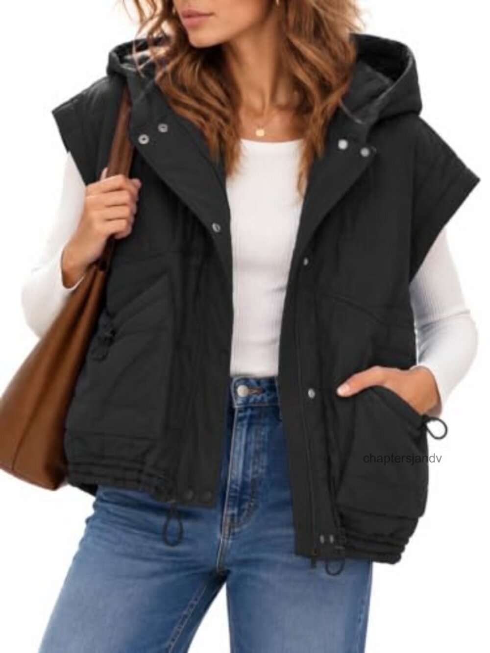 Oversized Quilted Hooded Puffer Vest Sleeveless Zip Jacket